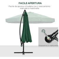 Outsunny Ombrellone da Giardino 3x3 m con Zanzariera, Apertura a Manovella e Base a Croce, Verde(m-6)