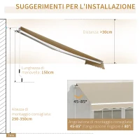 Outsunny Tenda da Sole 4x2.5 m Avvolgibile a Manovella con Copertura Impermeabile, in Metallo e Alluminio, Beige(m-5)