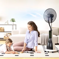 HOMCOM Pedestal Fan with Water Mist Spray, Spray Misting Fan with 75° Oscillation, Remote Control, Tilt Head, 3 Speeds, 3 Modes, 3 Mist, 3L Water Tank, Wheels, for Home, 125 cm(m-9)