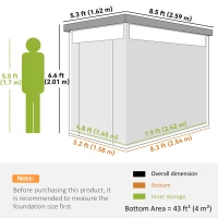 Outsunny Magazie de Grădină cu Luminator Superior din Acril și Orificii de Drenaj, 162x259x201 cm, Gri Închis(m-3)