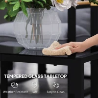 Outsunny Garden Furniture Set, 4 Piece Indoor Outdoor Conservatory with Loveseat Sofa, Armchairs, Glass Top Coffee Table, Cushions for Balcony, Poolside, Patio, Light Grey(m-7)