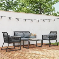 Outsunny 4 Pieces Rattan Garden Furniture Set - Charcoal Grey(m-7)