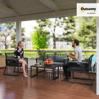 Outsunny 4 Pieces Rattan Garden Furniture Set - Charcoal Grey(m-2)