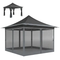 Outsunny Tenda Dobrável 3,5x3,5x3 m com Altura Ajustável 4 Mosquiteiros Proteção UV50+ e Bolsa de Transporte Tenda para Eventos Cinza Escuro(m-11)