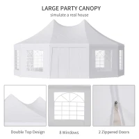 Outsunny 10 Sides Decagonal Garden Gazebo Marquee Party Tent Wedding Canopy Outdoor Heavy Duty Metal Frame (8.9m x 6.5m) - White(m-7)