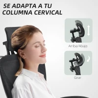 HOMCOM Silla de Escritorio de Malla Reclinable con Reposacabezas Soporte Lumbar Reposapiés y Altura Regulable Carga 135kg Negro(m-6)