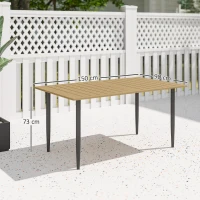 Outsunny Garden Dining Table, 150 x 90 cm Rectangle Outdoor Table with 5 cm Parasol Hole, Slatted Tabletop and Steel Frame for Patio Balcony, (Table Only) Brown(m-3)