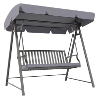 Outsunny Baloiço de Jardim para 3 Pessoas Banco Baloiço com Toldo Ajustável Almofada e Estrutura de Aço 205x133x181 cm Cinzento(m-11)