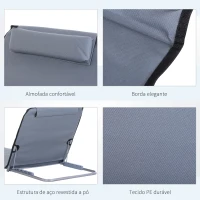 Outsunny Conjunto de 2 esteiras de praia com encosto reclinável em 5 níveis, bolsa de transporte e apoio de cabeça 48x134x33-43 cm cinza(m-7)