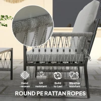 Outsunny 4 Piece Rattan Garden Furniture Set, 4 Seater Wicker Patio Conversation Set with 2 Armchairs, Loveseat, Glass Top Coffee Table and Cushions for Outdoor, Balcony, Grey(m-5)