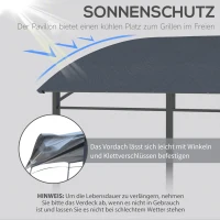 Outsunny Grillpavillon, Grillüberdachung, Regenschutz, Haken für Utensilien, Stahlrahmen, grau, 215 x 150 x 174/220 cm(m-4)