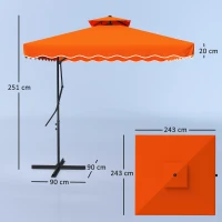 Outsunny 2.5m Cantilever Parasol with Easy Lever, Square Double Top Garden Parasol Umbrella with Ruffles and Cross Base, Overhanging Outdoor Sun Shades, Orange(m-3)