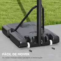SPORTNOW Tabela de Basquetebol de Exterior com Altura Ajustável Suporte Rodas Base Recarregável e Bolsa de Peso 90x60x305 cm Preto(m-7)