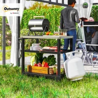 Outsunny Grillwagen 3-Etagen met Werkoppervlak, Planken, Haken, Wielen, Roestvrij Staal, 102x50x81cm, Koolgrijs(m-5)
