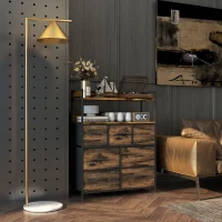 HOMCOM Cómoda com 7 Gavetas Dobráveis Prateleiras Abertas e Estrutura de Aço Cómoda Estreito 79x29x101 cm Castanho Rústico(m-2)
