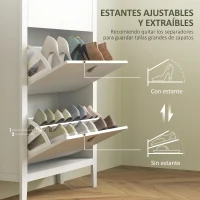 HOMCOM Zapatero Estrecho con 3 Compartimentos y Tiradores de Cuero PU para Pasillos y Recibidores 80x24x131 cm Blanco y Madera(m-5)