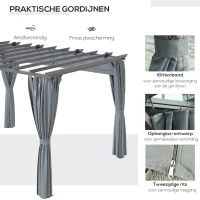 Outsunny pergolapaviljoen met verstelbaar stoffen dak weerbestendig waterafstotend zonwering polyester staalgrijs 3,6 x 3 x 2,43 m(m-5)