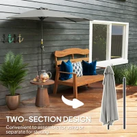 Outsunny Half Round Parasol Umbrella - Light Grey(m-7)