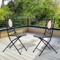 Outsunny Conjunto de 2 Cadeiras Dobráveis de Jardim Cadeiras com Mosaico Carga Máxima 120 kg 50x40x94,5 cm Preto(m-2)