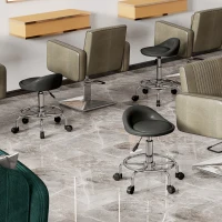 HOMCOM Obrotowy Taboret z Regulacją Wysokości z Oparciem, 59-75 cm, Obrotowy 360°, Czarny(m-9)