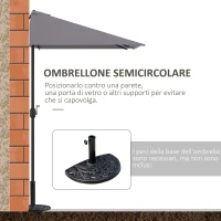 Outsunny Ombrellone da Parete Mezzaluna Salvaspazio con Apertura a Manovella, Grigio(m-4)