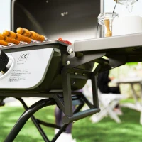 Outsunny Barbecue a Gás Portátil Dobrável com 2 Queimadores 3 KW Mesas Laterais Bandeja Removível Termómetro e 2 Rodas 101x50x102 cm Preto(m-9)
