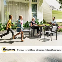 Masa de gradina Outsunny pentru 4 Persoane din Aluminiu, Masa de Exterior din Plastic pentru Terasa si Balcon, Negru si Culoare Lemn(m-7)