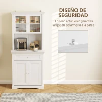 HOMCOM Alacena de Cocina con 1 Cajón 4 Puertas y Estantes Ajustables Carga 50 kg Mueble de Cocina 79x40x180 cm Blanco(m-7)