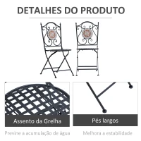 Outsunny Conjunto de 2 Cadeiras Dobráveis de Jardim Cadeiras com Mosaico Carga Máxima 120 kg 50x40x94,5 cm Preto(m-6)