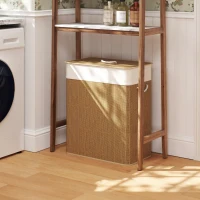 HOMCOM Cesto de Ropa Sucia de Bambú con 2 Compartimentos Asas para Facilitar el Uso y Bolsas Desmontables Lavables 52x32x63 cm(m-2)