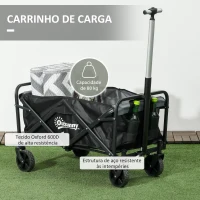 Outsunny Carrinho de Transporte Carrinho Dobrável com 4 Rodas Capacidade 70 L Carga 80 kg para Jardim Praia Campismo Preto(m-6)