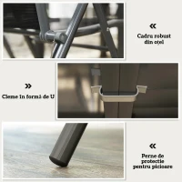 Outsunny Set de Grădină din 7 Piese cu Masă Extensibilă și 6 Scaune Pliabile cu Brațe, 90/180x90x75 cm, Gri și Negru(m-8)