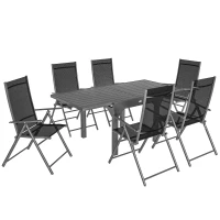 Outsunny Set de Grădină din 7 Piese cu Masă Extensibilă și 6 Scaune Pliabile cu Brațe, 90/180x90x75 cm, Gri și Negru(m-11)