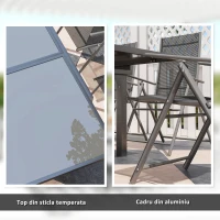 Outsunny Set Mobilier de Grădină din 7 Piese cu Masă Extensibilă și 6 Scaune Pliabile cu Cotiere, 180/90x90x75 cm, Gri(m-7)