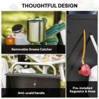 Outsunny 3+1 Burner Gas BBQ Grill with Storage Cabinet and Shelves, 9.5 kW Gas Barbecue Trolley with 6 Castor Wheels, Warming Rack, Thermometer for Outdoor Cooking Garden Party, Black(m-9)