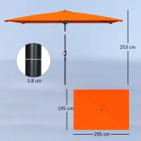 Outsunny 3x2m Patio Parasol Garden Umbrellas Canopy with Aluminium Tilt Crank Rectangular Sun Shade Steel, Orange(m-3)