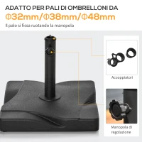 Outsunny Base per Ombrellone in Plastica da 20kg per Pali da 32-38-48mm, 41.5x41.5x35cm(m-5)