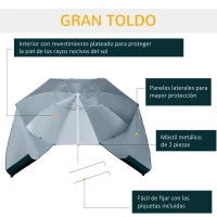 Outsunny Parasol para Playa 2 en 1 con 2 Paneles Laterales Toldo Portátil Anti-UV con Bolsa de Transporte Ø210x222cm Verde(m-6)