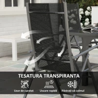 Outsunny Set Mobilier de Grădină din 7 Piese cu Masă Extensibilă și 6 Scaune Pliabile cu Cotiere, 180/90x90x75 cm, Gri(m-6)