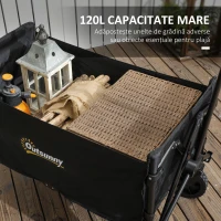 Outsunny Cărucior Pliabil pentru Grădină cu Roți și Mâner Reglabil,  90x48x62 cm, Negru(m-4)