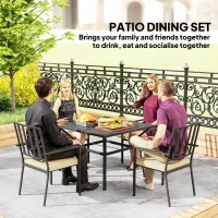 Outsunny 5 Pieces Garden Dining Set with Cushions, Outdoor Patio Table and 4 Stackable Chairs, Metal Top Table with Umbrella Hole, Black(m-7)