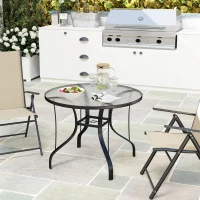 Outsunny Masă Rotundă de Grădină pentru Maxim 4 Persoane cu Gaură pentru Umbrelă, Ø96,5x71 cm, Negru(m-8)