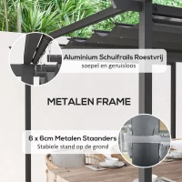 Outsunny 3 x 3 m Tuin-Pergola met Verstelbaar Dak, Metalen Frame, UPF30+ Bescherming, Zonnedak voor Veranda, Terras, Donkergrijs(m-4)