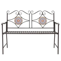 Outsunny Gartenbank im Vintage-Design, 2 Sitzer, wetterbeständig, mit Mosaiksteinen, 121 cm x 52 cm x 93 cm, Mehrfarbig(m-11)