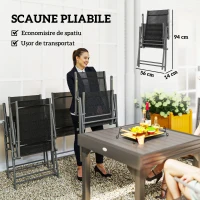 Outsunny Set de Grădină din 7 Piese cu Masă Extensibilă și 6 Scaune Pliabile cu Brațe, 90/180x90x75 cm, Gri și Negru(m-6)