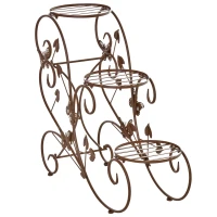 Outsunny Blumenständer, Pflanzenregal, Dreistufiger Blumenstand, Blumentreppe im französischem Stil, Pflanzenstand, Metall, Bronze, 76 x 27 x 67 cm(m-10)