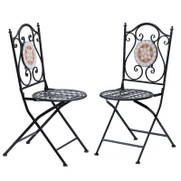 Outsunny Conjunto de 2 Cadeiras Dobráveis de Jardim Cadeiras com Mosaico Carga Máxima 120 kg 50x40x94,5 cm Preto(m-11)