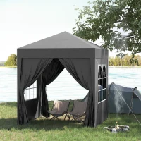 Outsunny Buitenzonnig paviljoen 2x2m vouwpaviljoen 4 zijwanden met raam draagtas staal(m-2)