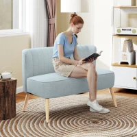 HOMCOM Canapea cu 2 Locuri din Material Textil fără Brațe, Canapea  cu Picioare din Lemn, 117x56,5x77 cm, Verde(m-2)