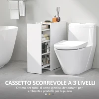 HOMCOM Mobiletto Bagno Salvaspazio a 3 Livelli con Binari Scorrevoli, in Legno, 47x25x66.5 cm, Bianco(m-4)